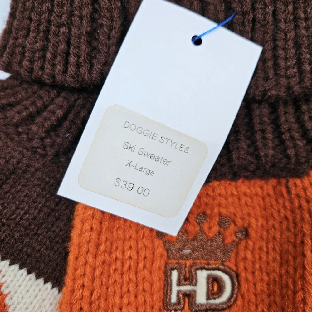 HIP DOGGIE Doggie Styles Ski Lodge Dog Cable Knit Sweater XL‎ Orange Brown NEW